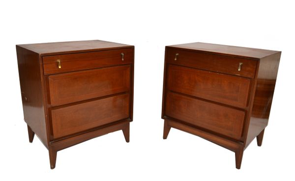 American Classic Wood Brass Night Stand Bedside Tables Mid-Century Modern - Pair