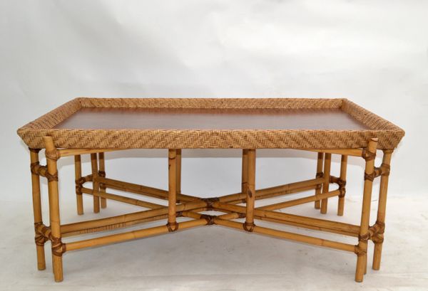 McGuire Style Rectangular Bamboo Wood Mid-Century Modern Tray Table American 80s