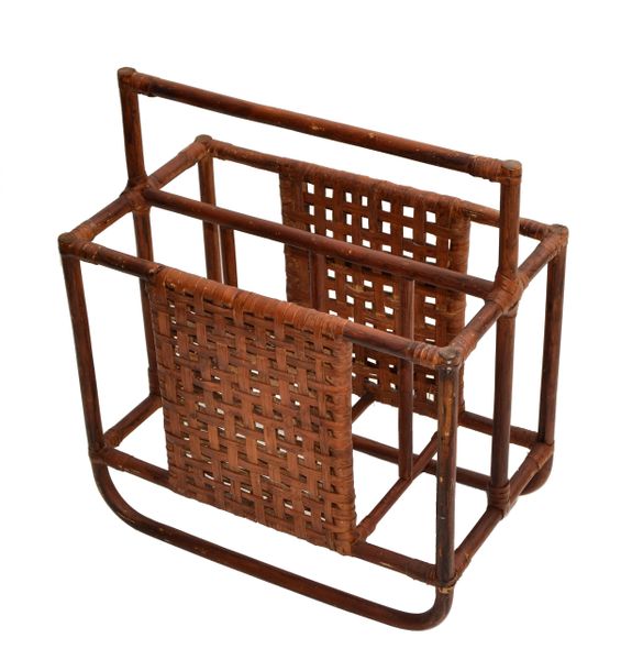Vintage Mid-Century Modern Handcrafted Bamboo & Cane Magazine Rack, Caddy 1950s