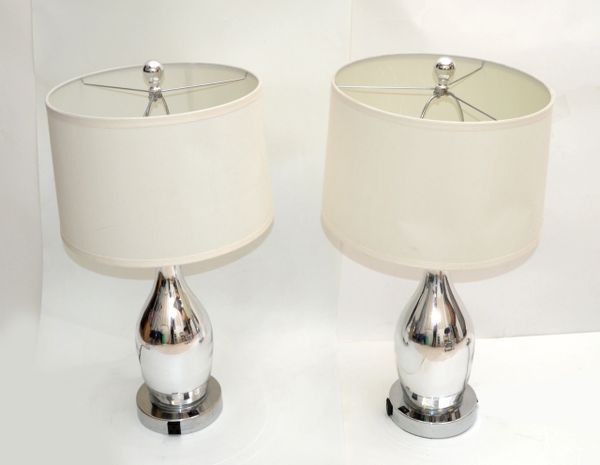 1 of 2 Contemporary Mercury Glass Table Lamp With Harp & Shade