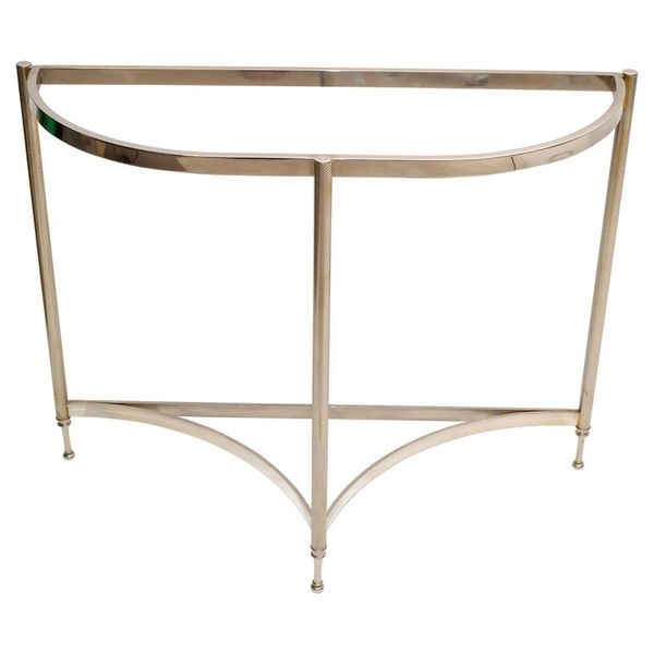 Hollywood Regency Demilune Polished Chrome Console Table