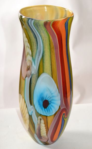 Mid-Century Modern Art Glass Nautical Motif Tall Vase Made in Europe Poland 1980