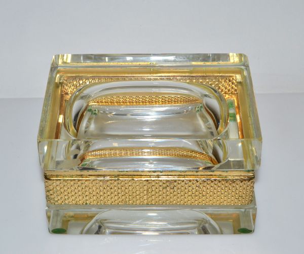 Italian Murano Glass 24k Gold Plate Jewelry Case Art Deco Mandruzzato Style