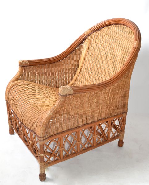 Bamboo, Cane & Wicker Lounge Chair Handwoven Bohemian 1960 Mid-Century Modern