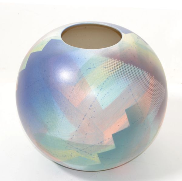 John Bergen Studio Canada Hand Painted Glazed Round Ceramic Vase Contemporary 80