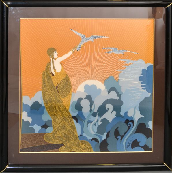 Romain De Tirtoff (Erté) Wings of Victory Art Deco Framed Silk Scarf Wall Art