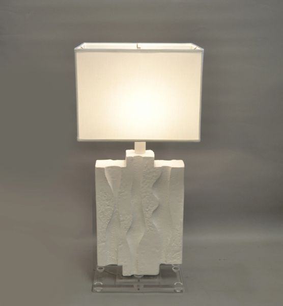 Iconic Sculptural Textured White Gesso Finish Plaster Table Lamp Acrylic Base