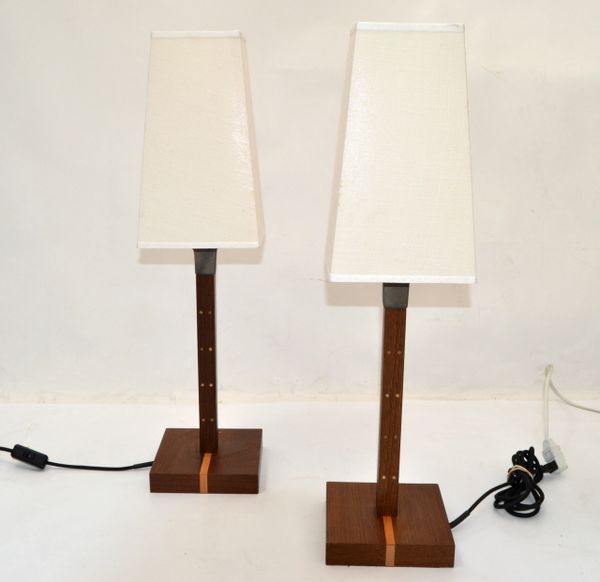 Pair, Ida Table Lamp Wenge Wood & Bronze Signed Romeo Sozzi for Promemoria Italy