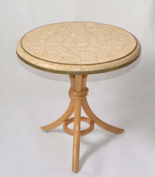 Brass & Tessellated Stone on Bamboo Wood Side, Drink, End Table Maitland Smith