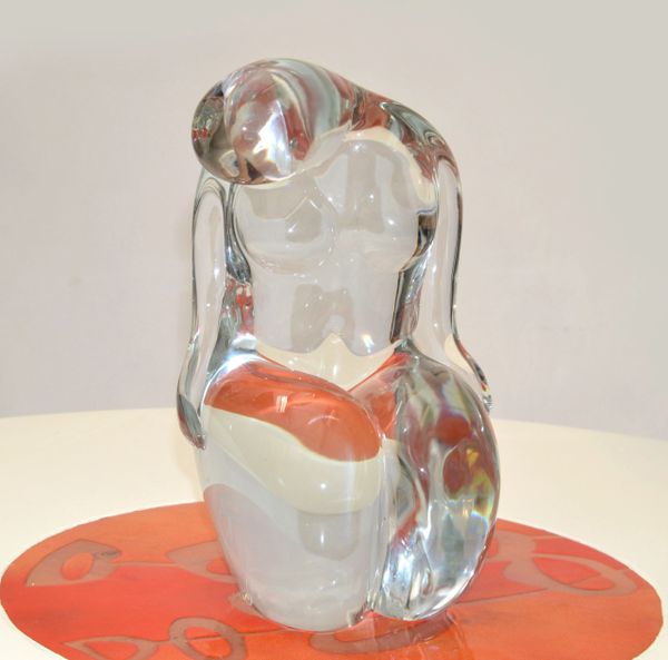 Elio Raffaeli Signed Clear Murano Glass Nude Woman Sculpture Figurine Italy  1980