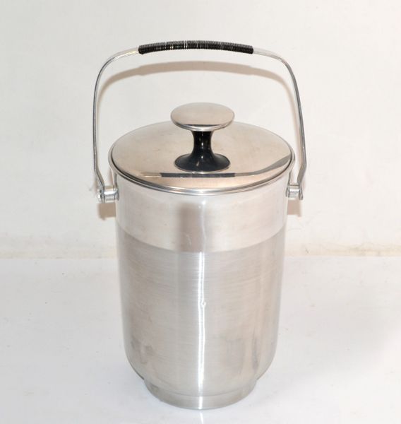 Italian Steel Black Bakelite Lidded Wine Cooler Objets d'Arts Ice Bucket Vessel