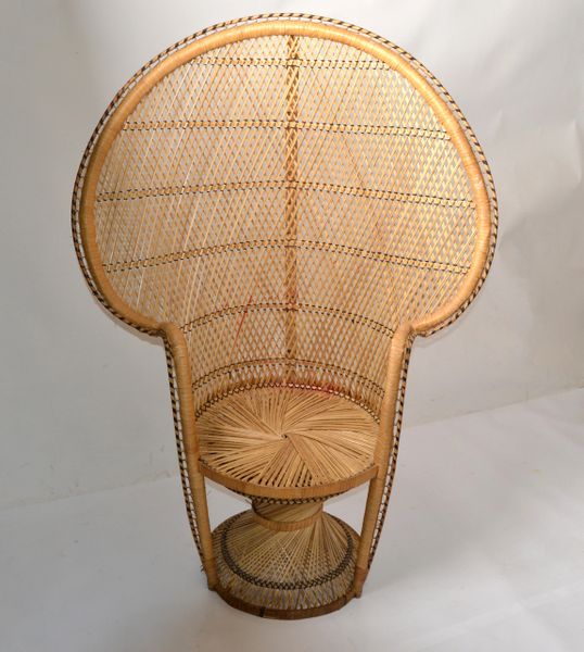 Bohemian Vintage Handcrafted Beige & Black Wicker, Rattan, Reed Peacock Chair