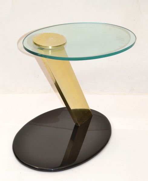 Mid-Century Modern Brass Plate & Oval Glass Drink Side Table
