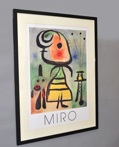 Joan Miró Femme Et Chat Lithograph Framed Printed Wall Art England 1989 Cartoon