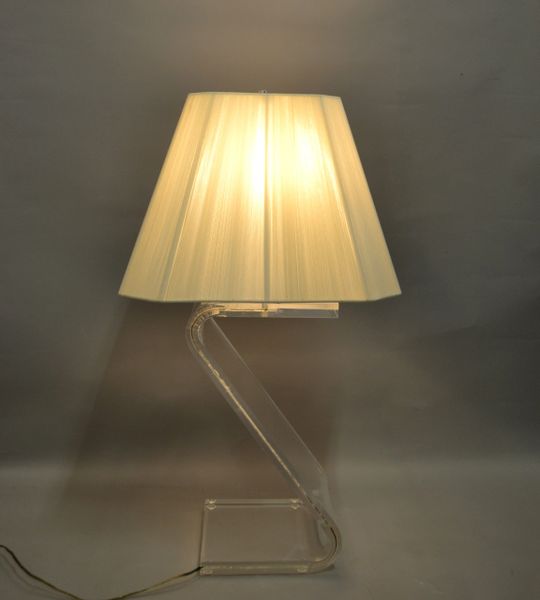 1970s Mid-Century Modern Z Lucite and Chrome Floor Lamp Plissé Shade