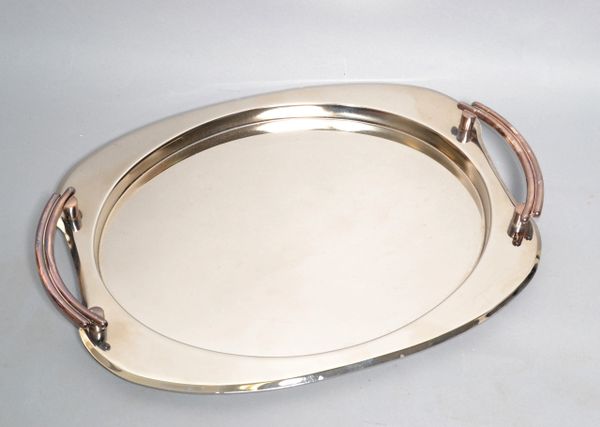 Art Deco Polished Steel & Silver Serveware Platter Barware Serving Tray 1950