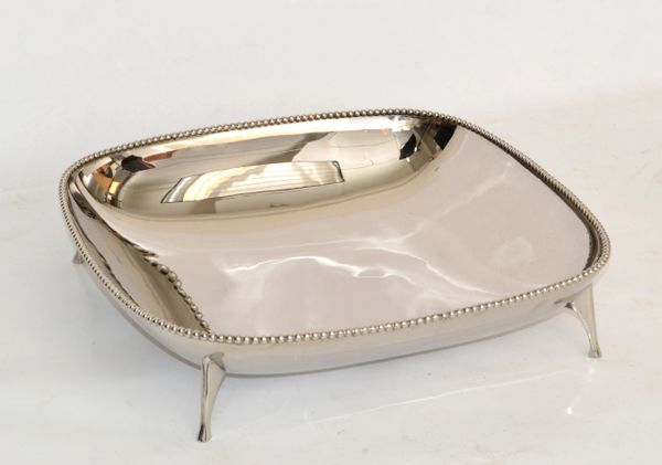 Art Deco Style Square Footed Bowl Silver Plated & Silver Border Centerpiece