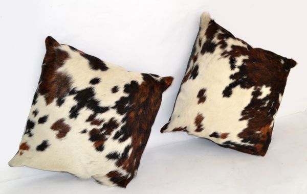 2 Luxury Brown & Ivory Fur Throw Pillow Genuine Pony Horse & Suede Foam Filled