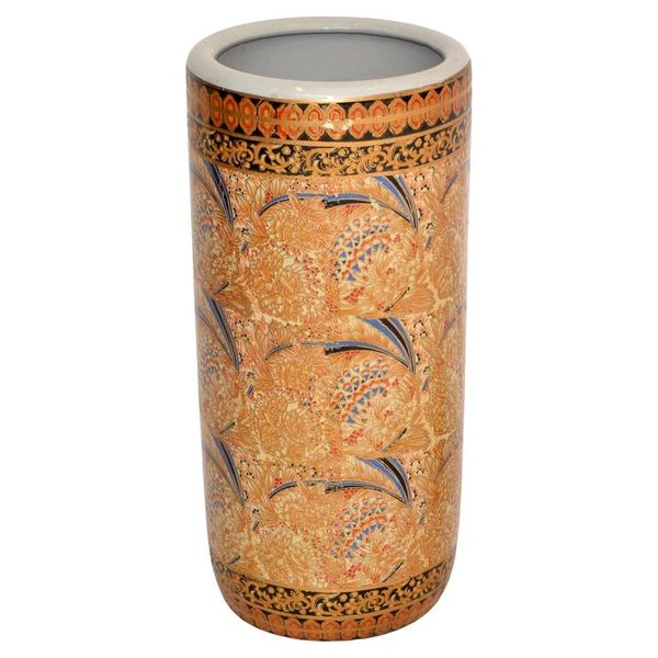Chinoiserie Style Oriental Handmade Ceramic Pottery Umbrella Stand, Vase, Vessel
