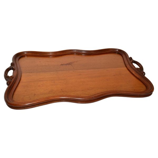 Hollywood Regency Large Rustic Hand Carved Solid Wood Serving Tray Platter 1975