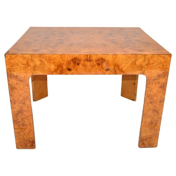 Milo Baughman Style Burl Wood Rectangle Coffee End Table Mid-Century Modern 1980