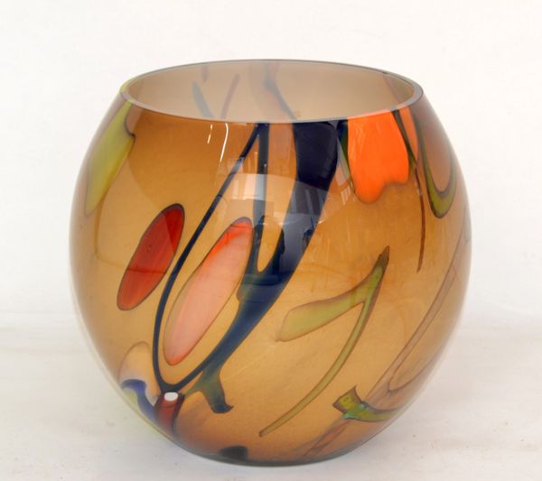 Mid-Century Modern Art Glass Hues of Brown Round Vase Made in Europe Poland 1980