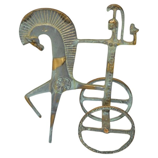 Raymor Italian 1950s Bronze Brass Patina Etruscan Roman Chariot Weinberg Style