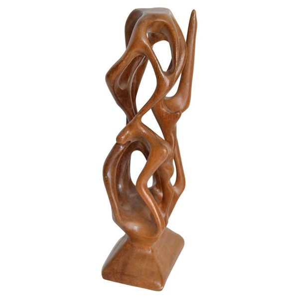 Yew Wood Abstract Organic Sculpture Hand-Carved Mid-Century Modern