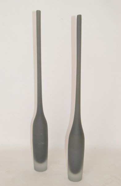 Set of 2 Italian Stone Gray Scavo Glass Wheat Vases, Vessel Mid-Century Modern