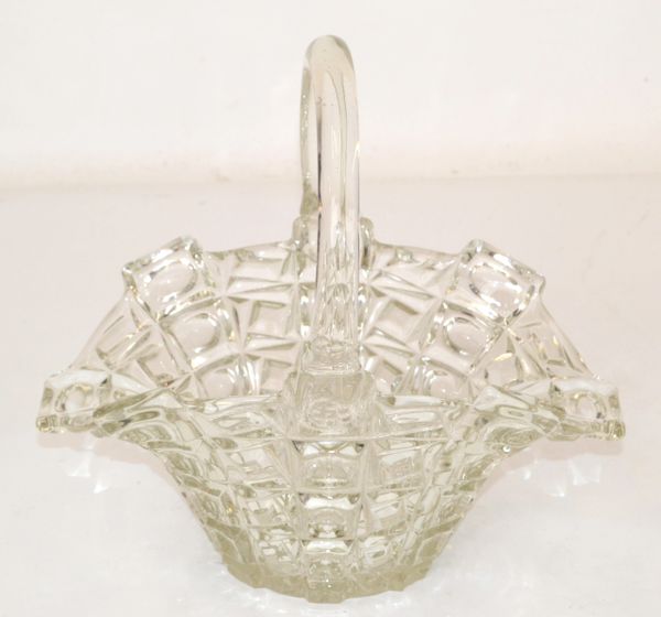 Vintage 1970 Decorative Clear Crystal Glass Bride Basket With Handle Centerpiece