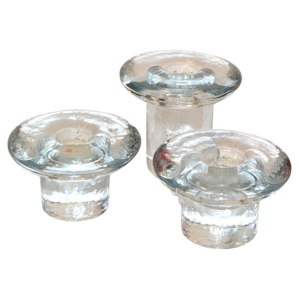 Set 3 Vintage Blenko Art Glass Ice Mushroom Candle Holders Designed Don Shepherd