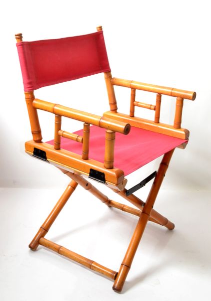 Directors Chair Bamboo Wood Coral Red Cotton Canvas Fabric Upholstery Foldable