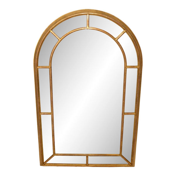 1970s Arch Shaped Italian Firenze Beveled Glass Wall Mirror With Gilt Wood Frame