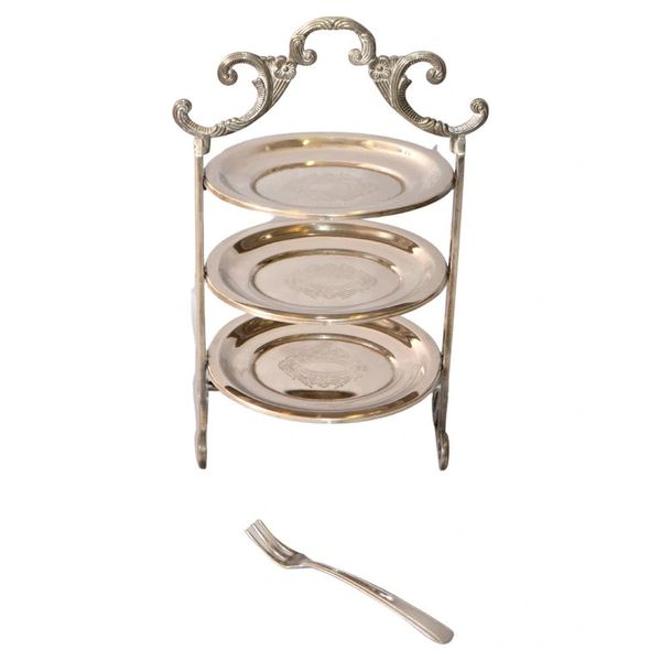 Edwardian Style Three-Tier Silver Plated Cake Stand Patisserie Stand Server Fork