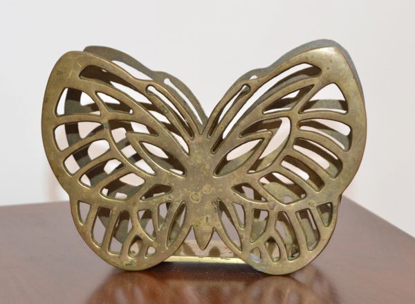 Hollywood Regency Handcrafted Brass Butterfly Napkin Holder Table / Serveware