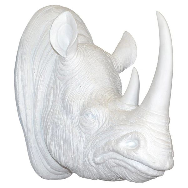 Faux Taxidermy White Trophy Wall Mounted Rhino Head Animal Sculpture Fine Art