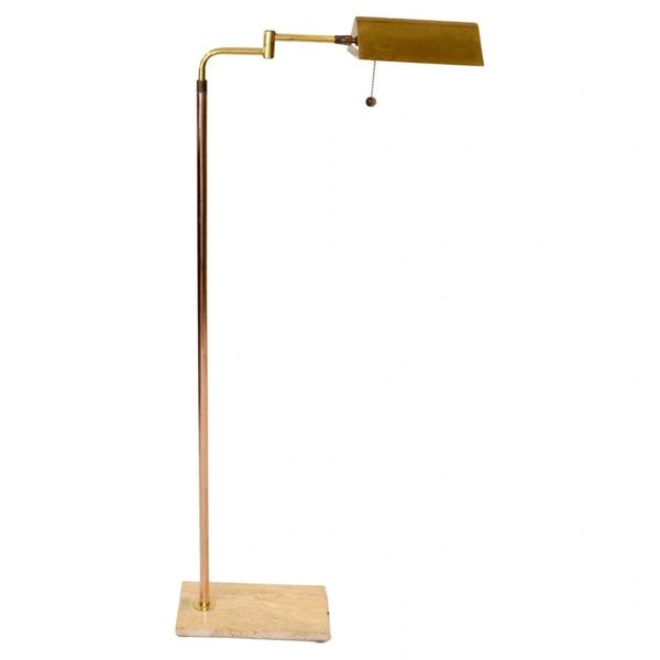 Italian Brass Swing Arm Floor Reading Lamp Rectangle Genuine Taupe Marble Base