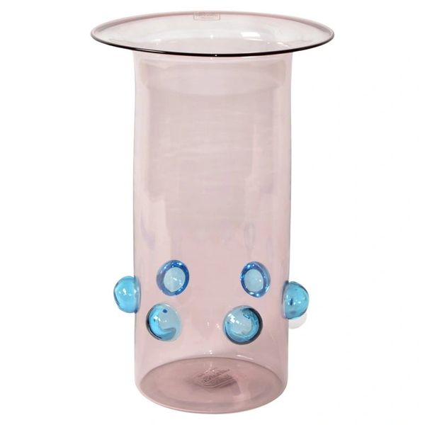 Luciano Gaspari Blown Light Pink Blue Bubbles Murano Glass Vase Salviati Italy