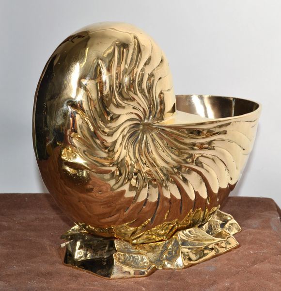 Hollywood Regency Polished Bronze Nautilus Seashell Footed Planter Nautical  Art