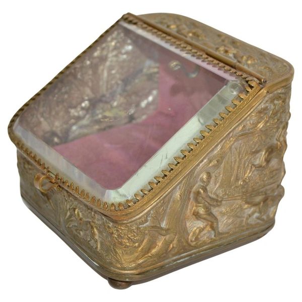 Antique French Napoleon III Era Pocket Watch Display Casket Box Hunt Theme Boar