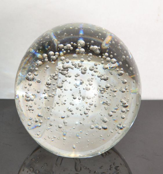 Vintage Blown Controlled Bubbles Murano Style Art Glass Transparent Paperweight Italy