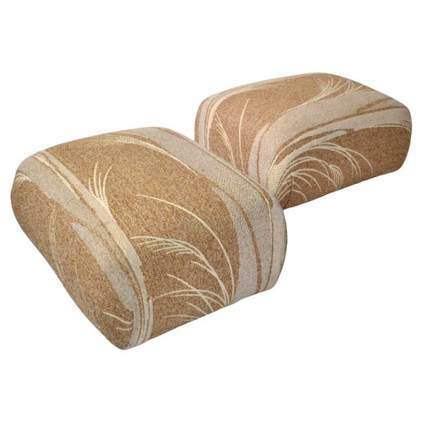 Pair - Mid-Century Modern Low Footstools Ottomans Bouclé Fabric 4 Chrome Casters