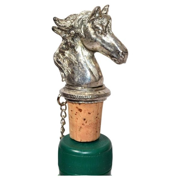 1970 Vintage Platinum Silver Horse Head Pewter Wine Bottle Stopper Bar Tools