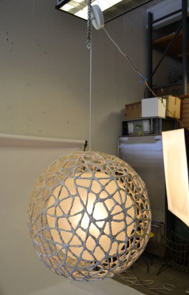 1980 Space Age Tan Fiberglass Paper Mache Spheres Pendant Lamp Light Fixture