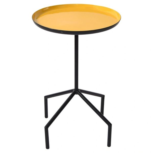 1980 Herman Miller Style Yellow Enamel Tray Side Table Black Iron Gazelle Base