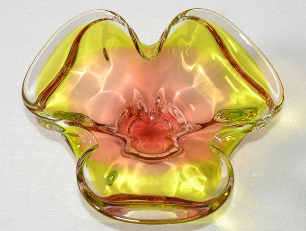 Sommerso Murano Glass Clover Shape Bowl Catchall Rose Green Clear Colors Seguso