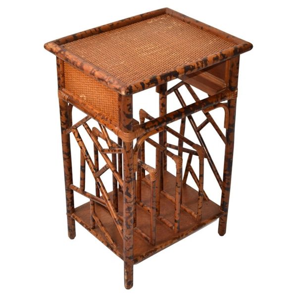 Faux Bamboo Cane Magazine Rack Stand Side Table Bohemian British Colonial Style