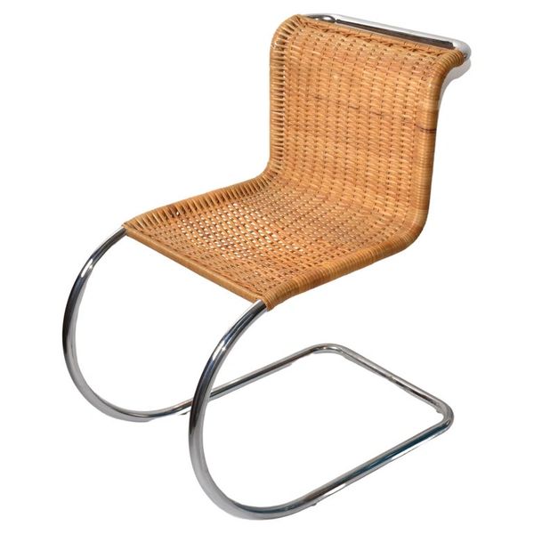 Tubular Ludwig Mies Van Der Rohe Attributed Mr Chair Armless Woven Cane Seat 70s