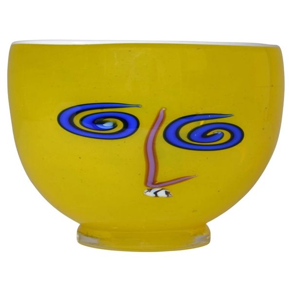 Kerry Feldman Op Art Glass Bowl by Fineline After Picasso Mid-Century Modern 80