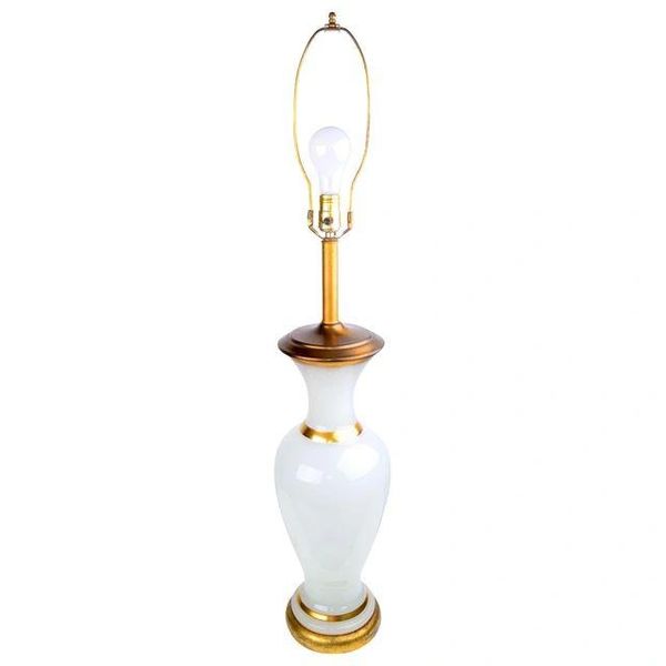1950s Opaline & Brass Table Lamp